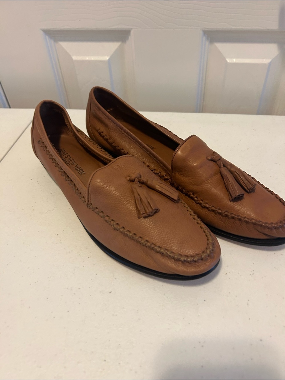 Jones New York Brown Leather Tassel Slip-On Loafers
